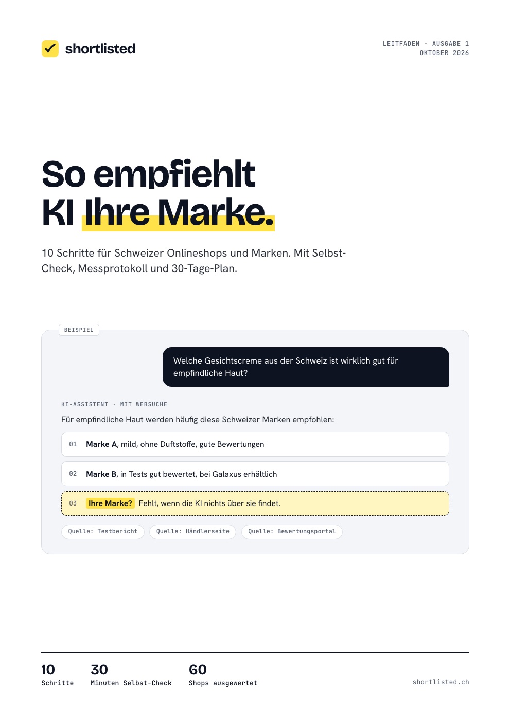 Titelseite des Leitfadens «So empfiehlt KI Ihre Marke»